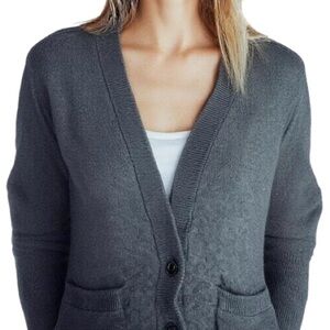 Fossil Women's Small Gray Wool Silk Blend Three‎ Button Grandpa Cardigan Sweater